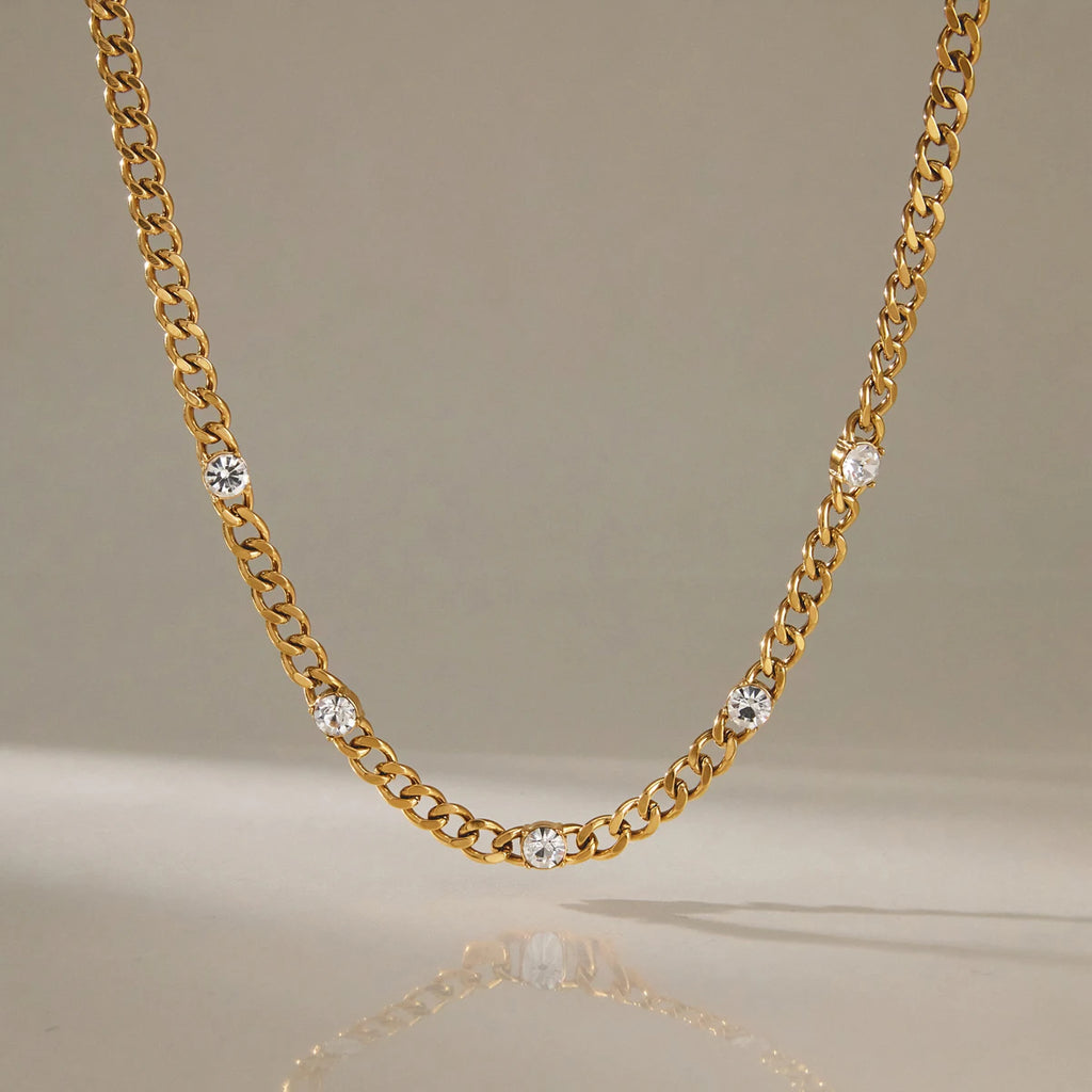 KIKA Minimalist Crystal Chunky Chain Necklace For Women Classic 18K Gold PVD Plated Stainless Steel Necklace Fashion Jewelry