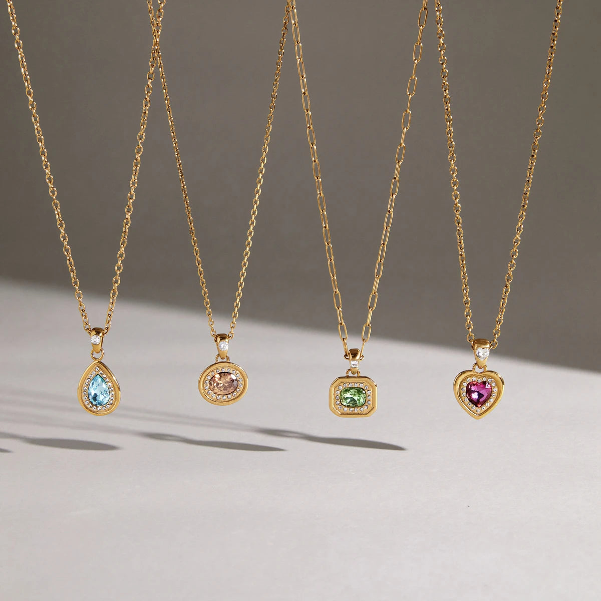KIKA Multicolor Geometric Glass Pendant Necklace For Women 18K Gold PVD Plated Stainless Steel 316L Necklace Fashion Jewelry Gift