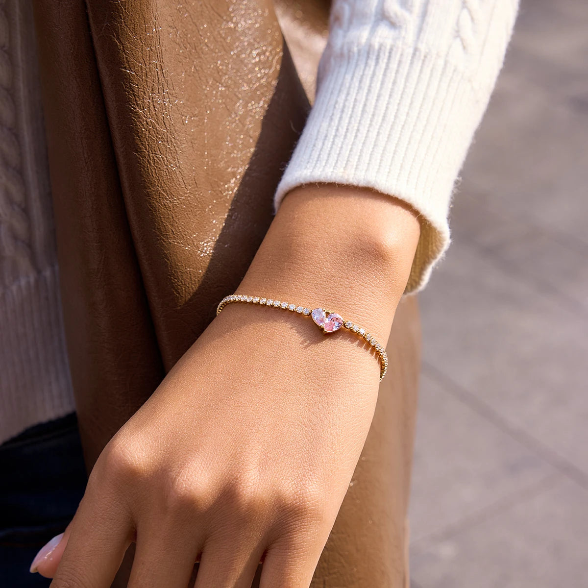 Kika Classic Pink Purple Heart Shaped Zircon Tennis Bracelet