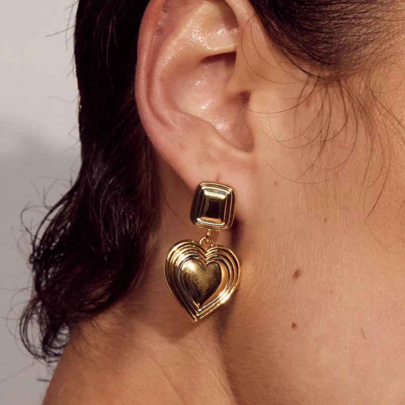 Kika Fashion Two Tone Heard Drop Earrings