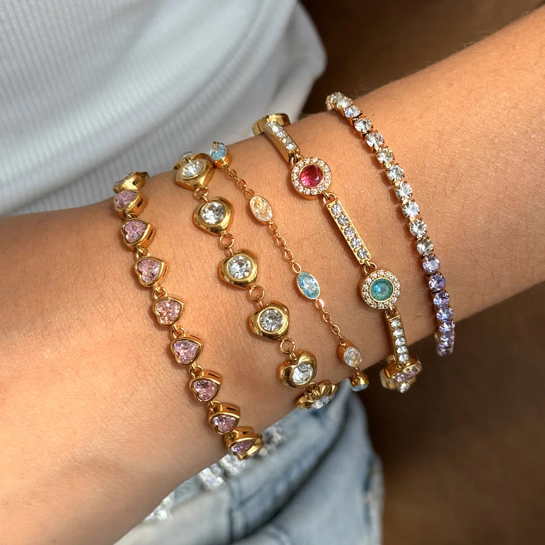 KIKA Multicolor Zircon Tennis Chain Bracelet For Women Waterproof 18K Gold PVD Plated Stainless Steel Bracelet Fashion Jewelry