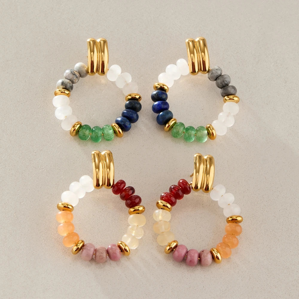 KIKA Elegant Mixed Natural Stone Earrings For Women Delicate 18K Gold PVD Plated Stainless Steel Earrings Fashion Jewelry Gift