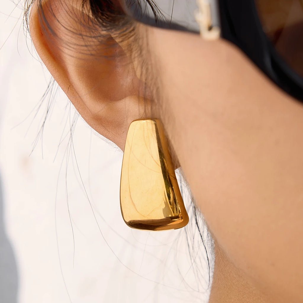 Classic Gold Color Geometric Trapezoidal Glossy Earring