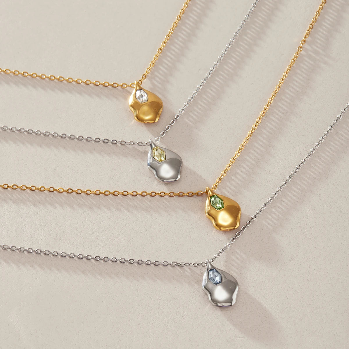 KJIKA Multicolor Glass Stone Geometric Pendant Necklace PVD  18K Gold Plated Stainless Steel 316L