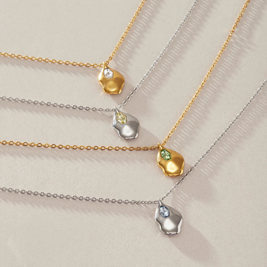 KJIKA Multicolor Glass Stone Geometric Pendant Necklace PVD  18K Gold Plated Stainless Steel 316L