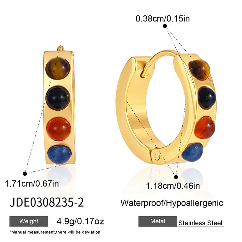 KIKA Vintage Mixed Natural Stone Earrings For Women Minimalist 18K Gold PVD Plated Stainless Steel Earrings Fashion Jewelry