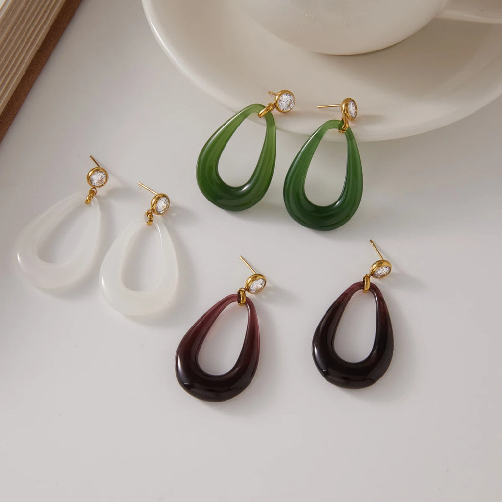 KIKA Water Drop Shape Resin EarringsGold PVD Plated Stainless Steel 316L