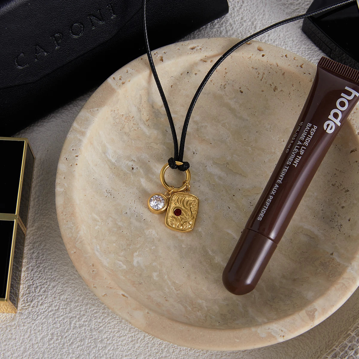 Kika Inlay Zircon Square Antique Coin Pendant Necklace
