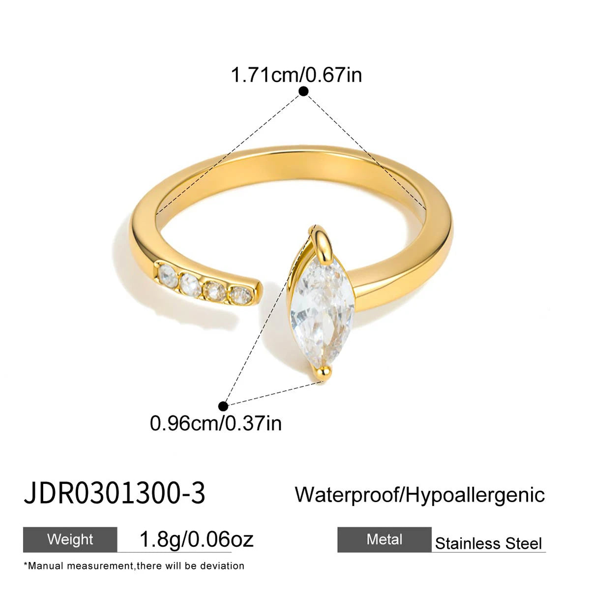 KIKA Classic Geometric Zircon Open Rings  PVD Plated Stainless Steel 316L