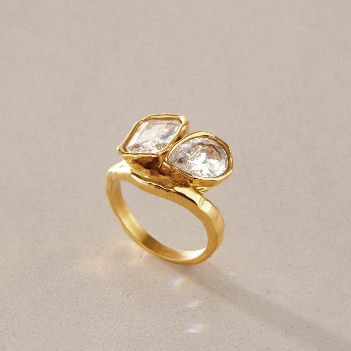 KIKA Water Drop Geometric Zircon Rings For Women Minimalist 18K Gold PVD Plated Stainless Steel 316L