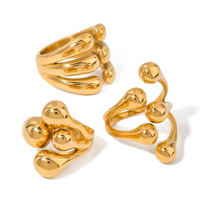 Kika Unique 18K Gold Color Irregular Stainless Steel Open Ring