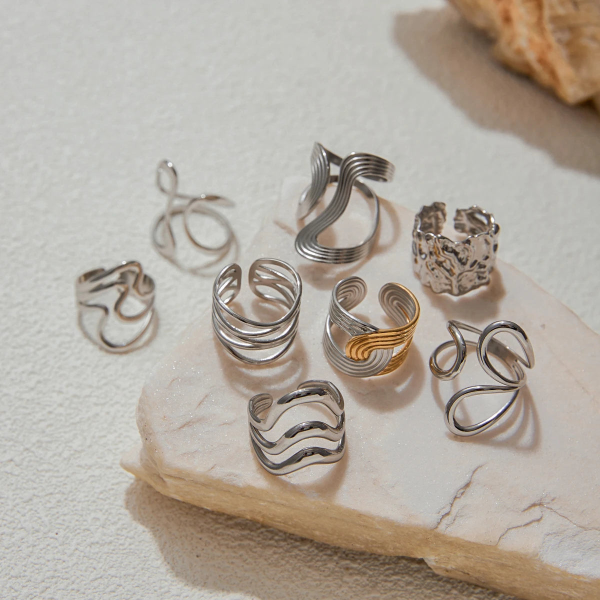 Smooth Line Irregular Ring Adjustable and Stackable