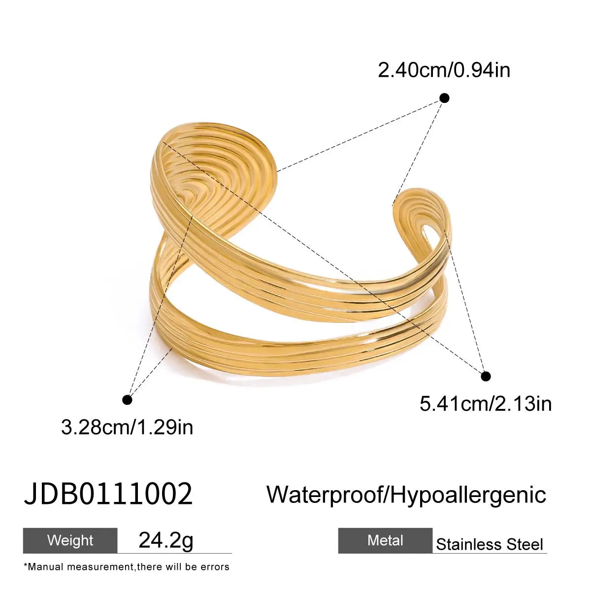 Ribbed Double Layered Hollow Bracelet Adjustable Bangle