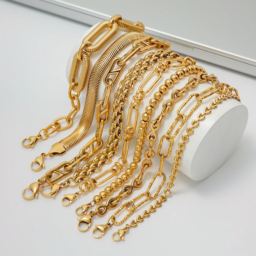 Kika Retro 18K Gold Color Plated Bracelet Stackable Chain Bracelet