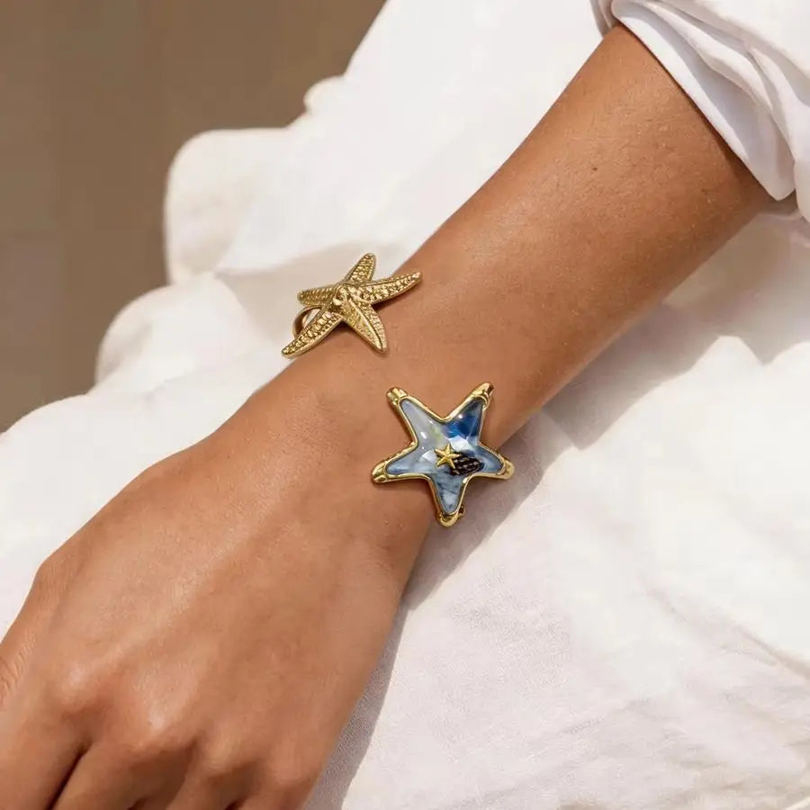 KIKA Beach Shell Starfish Bangle  Stainless Steel 316L Hypoallergenic Waterproof Bracelet