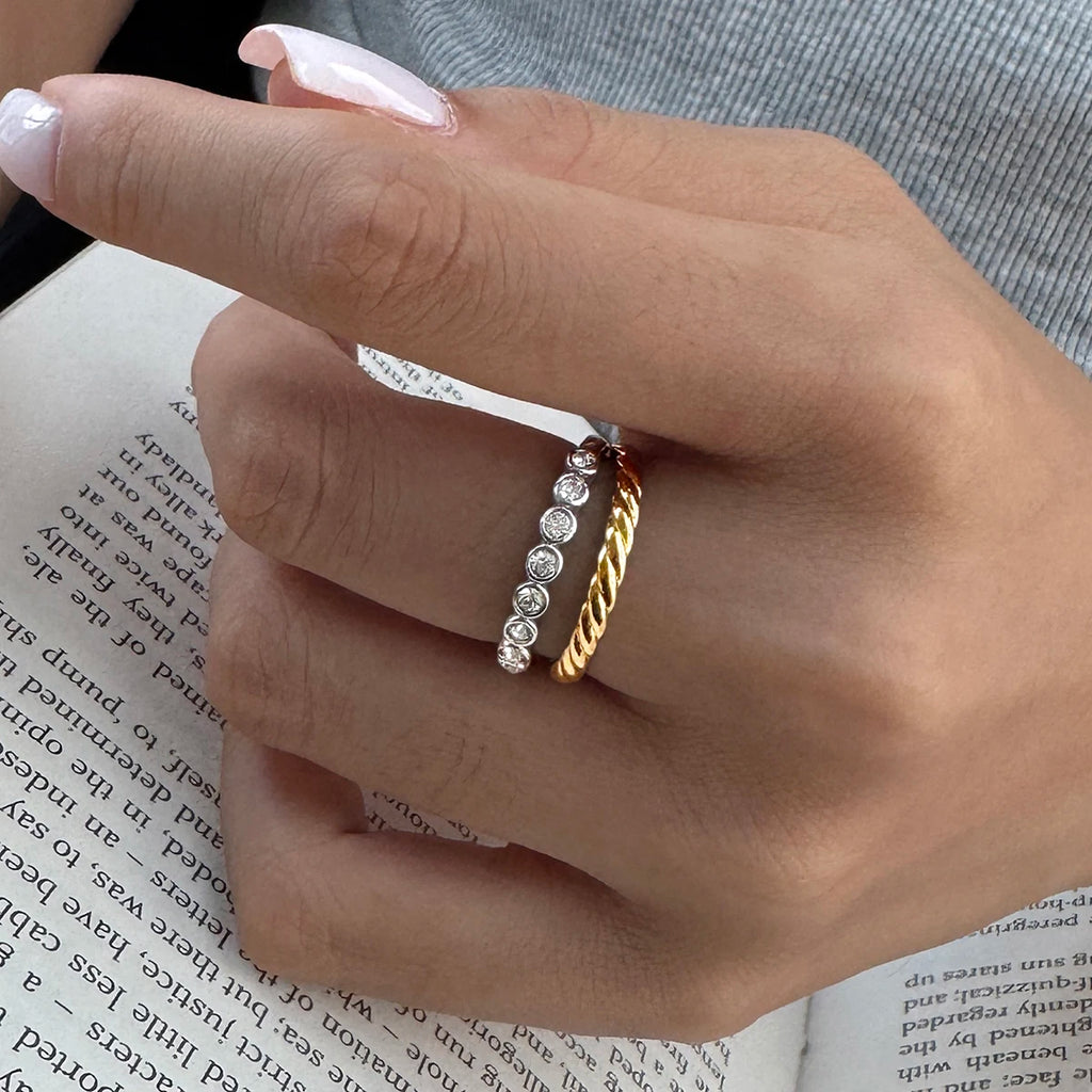 KIKA Delicate Zircon Mixed Color Double Layer Rings For Women 18K Gold PVD Plated Stainless Steel 316L