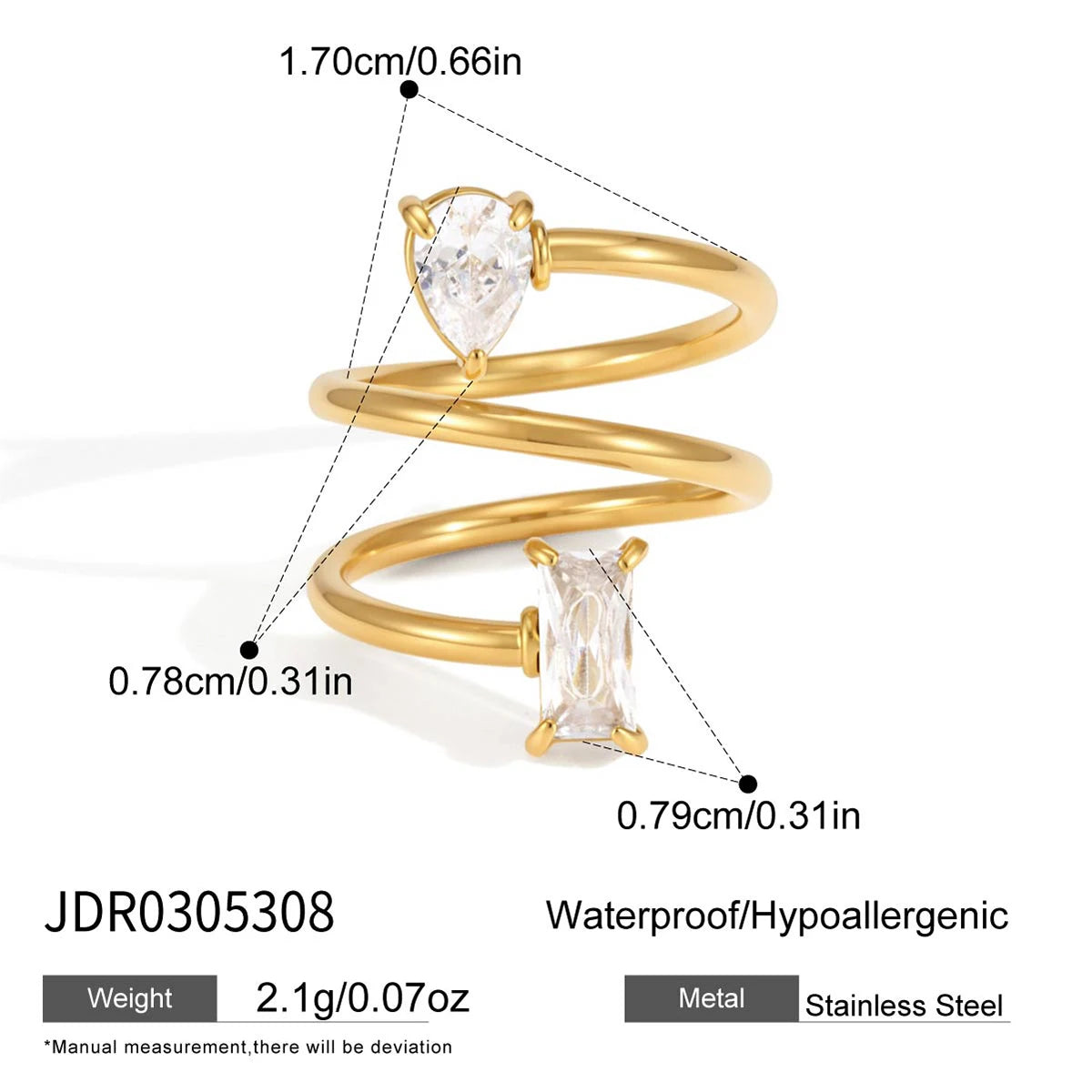 KIKA Delicate Zircon Rings PVD 18K Gold Plated Stainless Steel 316L
