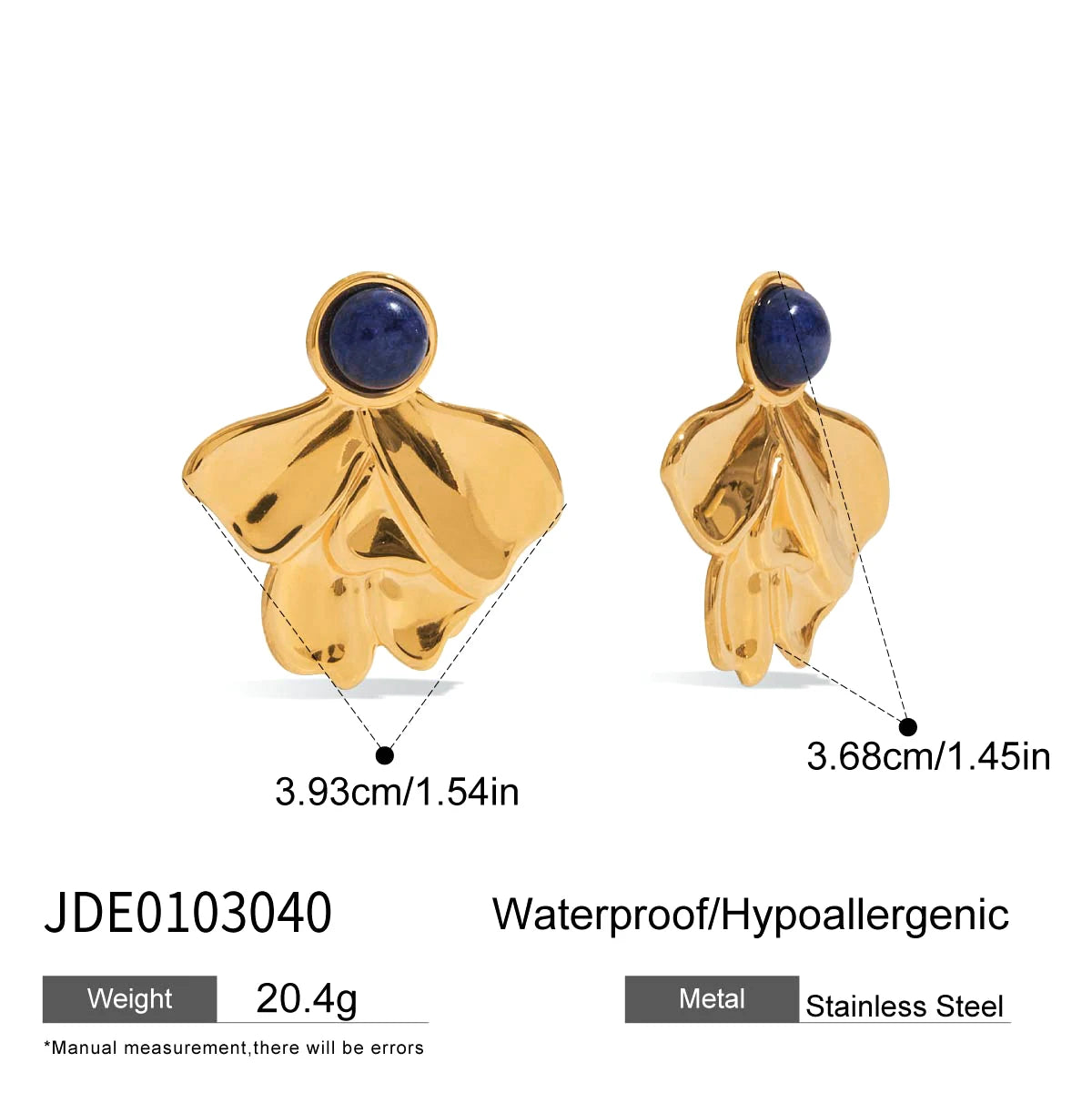 Kika Vintage Turquoise Irregular Fan Shaped Ear Studs 18K Gold Color Plated Stainless Steel