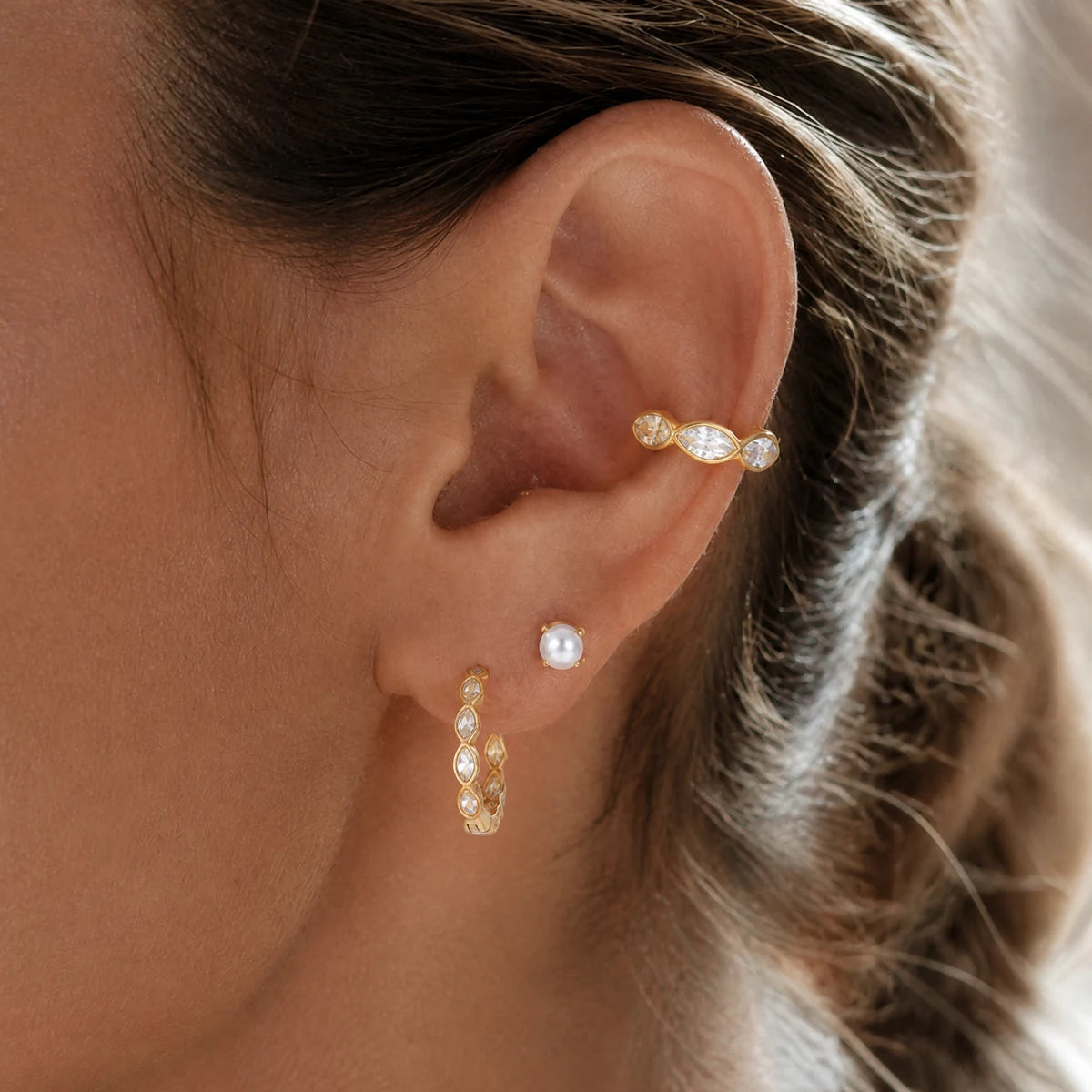KIKA  Delicate Water Drop Zircon Clip Earrings  18K Gold Plated Stainless Steel 316L