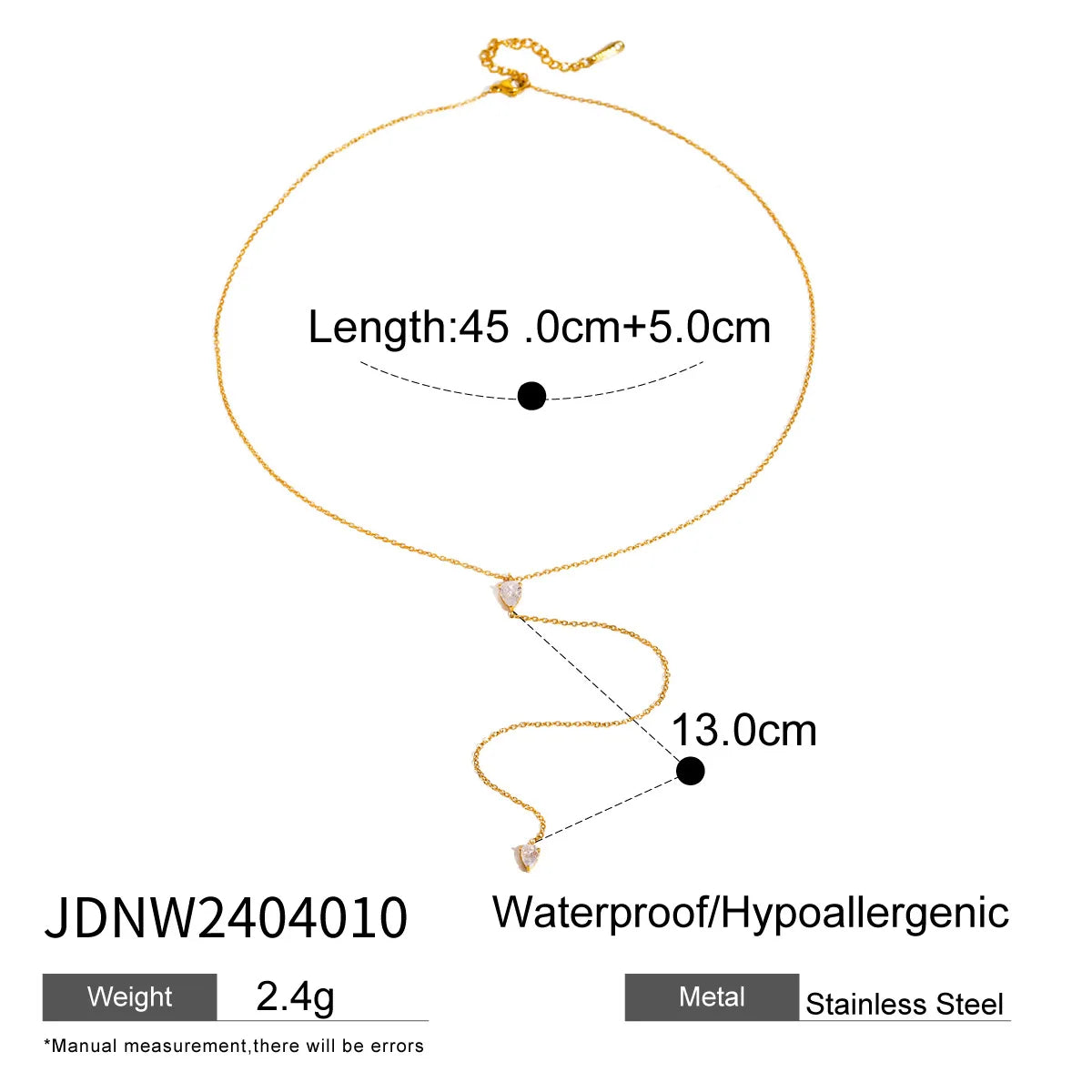 KIKA Delicate Zircon Pendant Y Shape Chain Necklace 18K Gold Plated Stainless Steel Necklace 316L