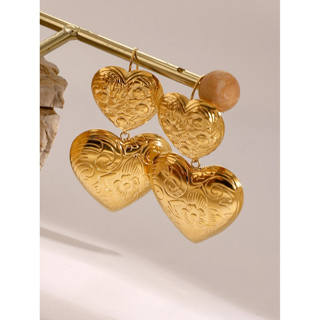 Vintage Heart Flower Texture Wave Earrings