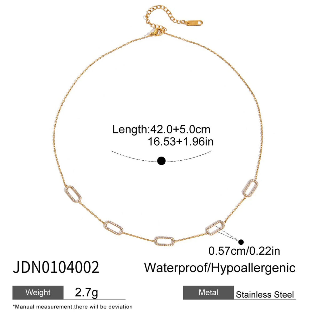 Kika Minimalist Classic 18K Gold Color Plated Inlay White Zircon Paperclip Necklace