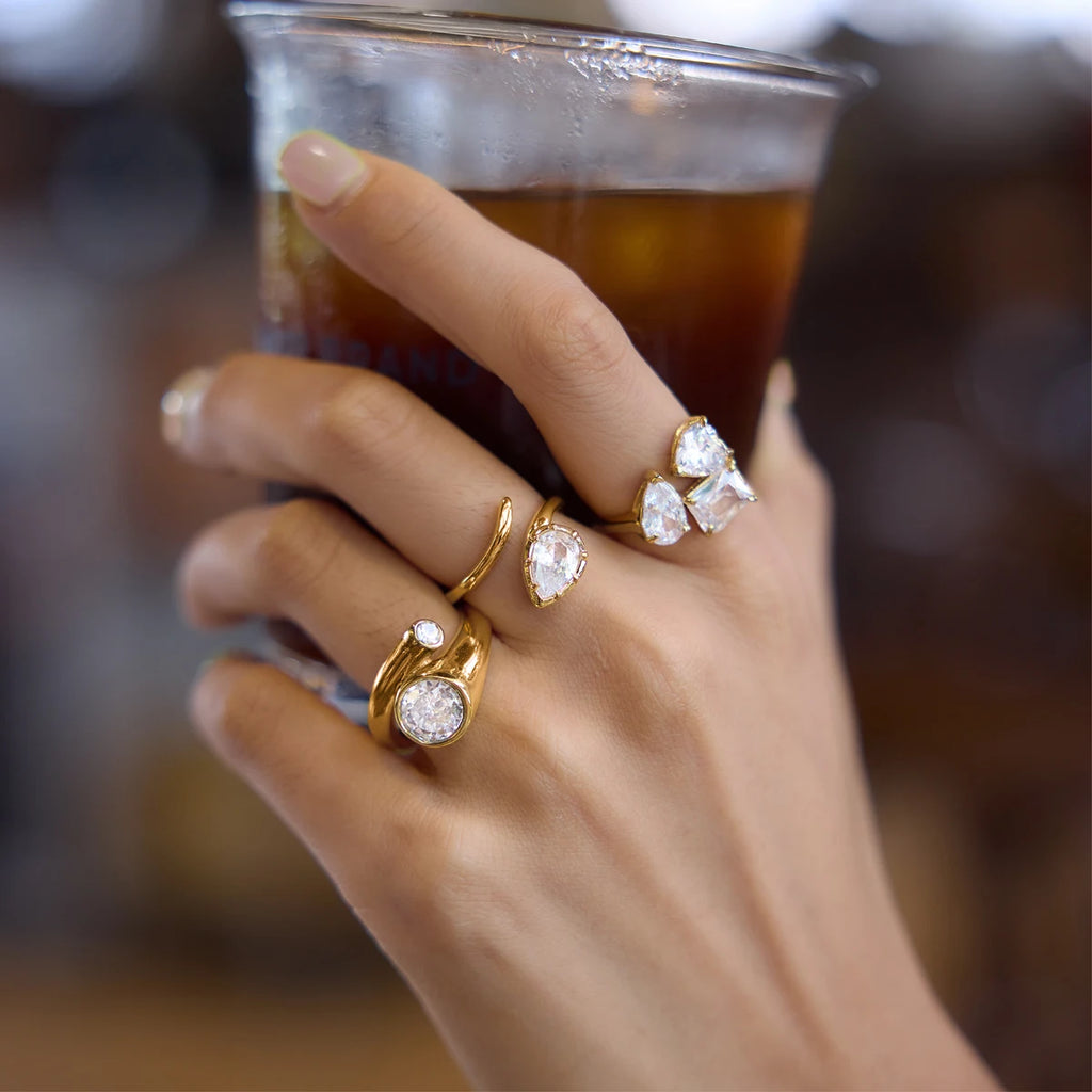 KIKA Delicate Round Zircon Geometric Rings 18K Gold PVD Plated Stainless Steel 316L