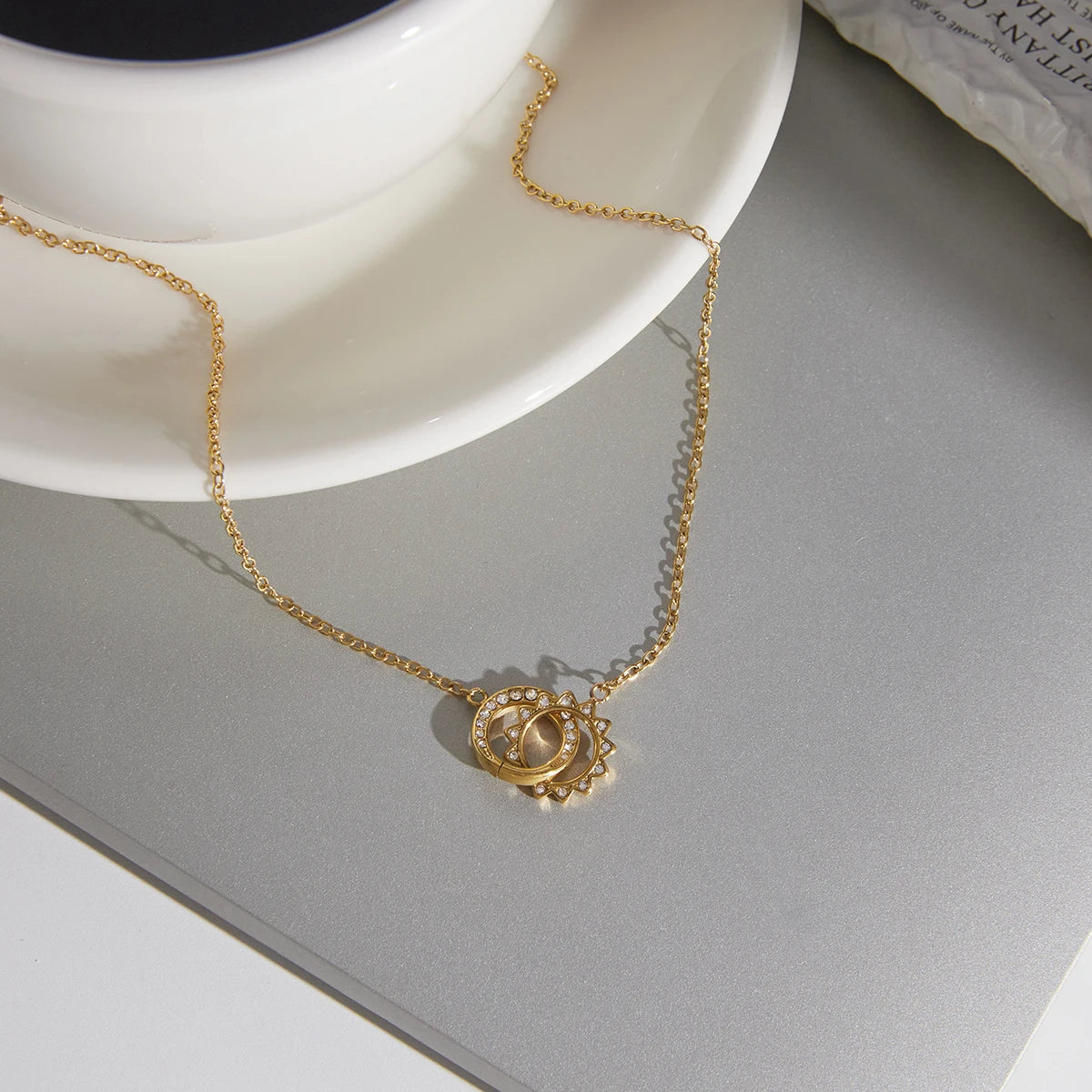 Kika Delicate Crystal Circle Sun Pendant Necklace