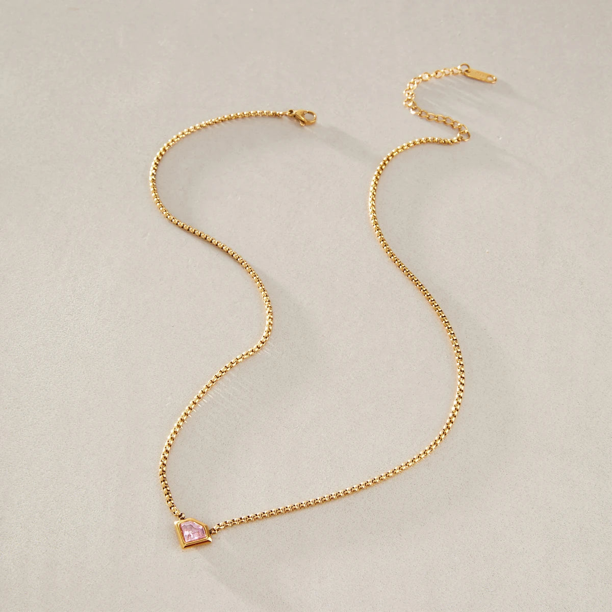 KIKA Geometric Pink Zircon Pendant Necklace For Women Minimalist 18K Gold PVD Plated Stainless Steel Necklace Fashion Jewelry