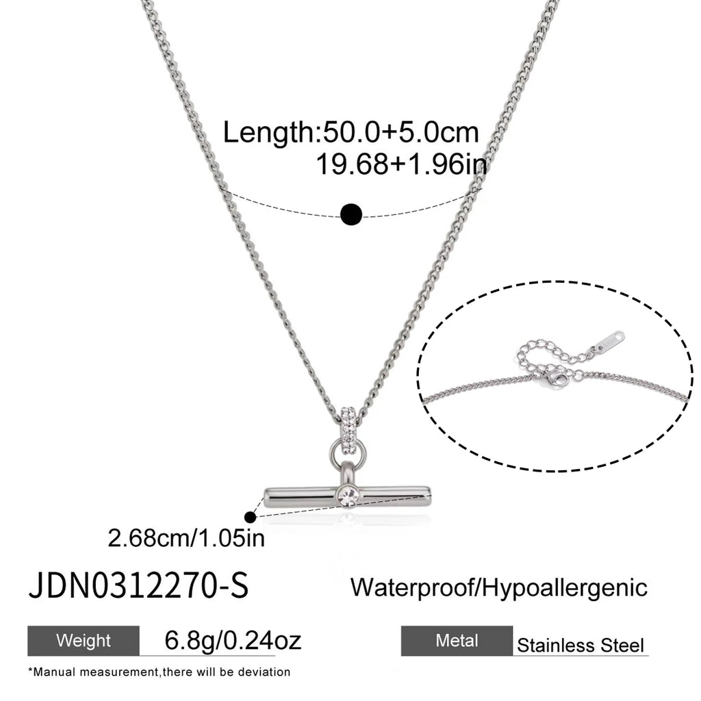 KIKA Classic Crystal T Bar Pendant Necklace 18K Gold PVD Plated Stainless Steel 316L