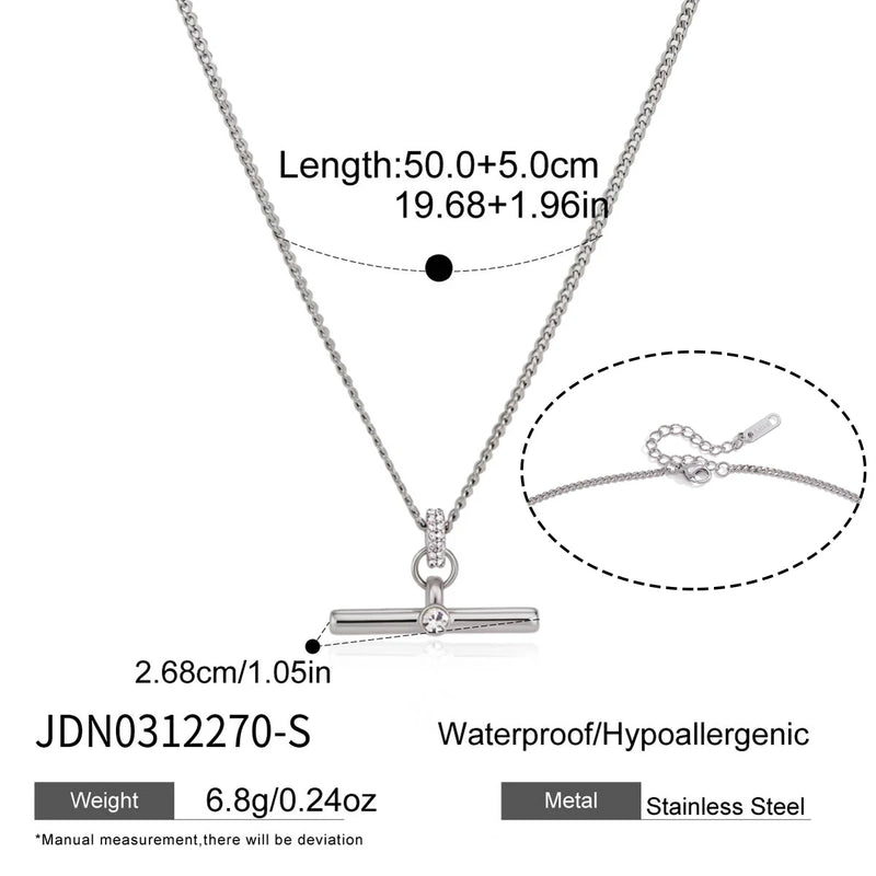 KIKA Classic Crystal T Bar Pendant Necklace 18K Gold PVD Plated Stainless Steel 316L