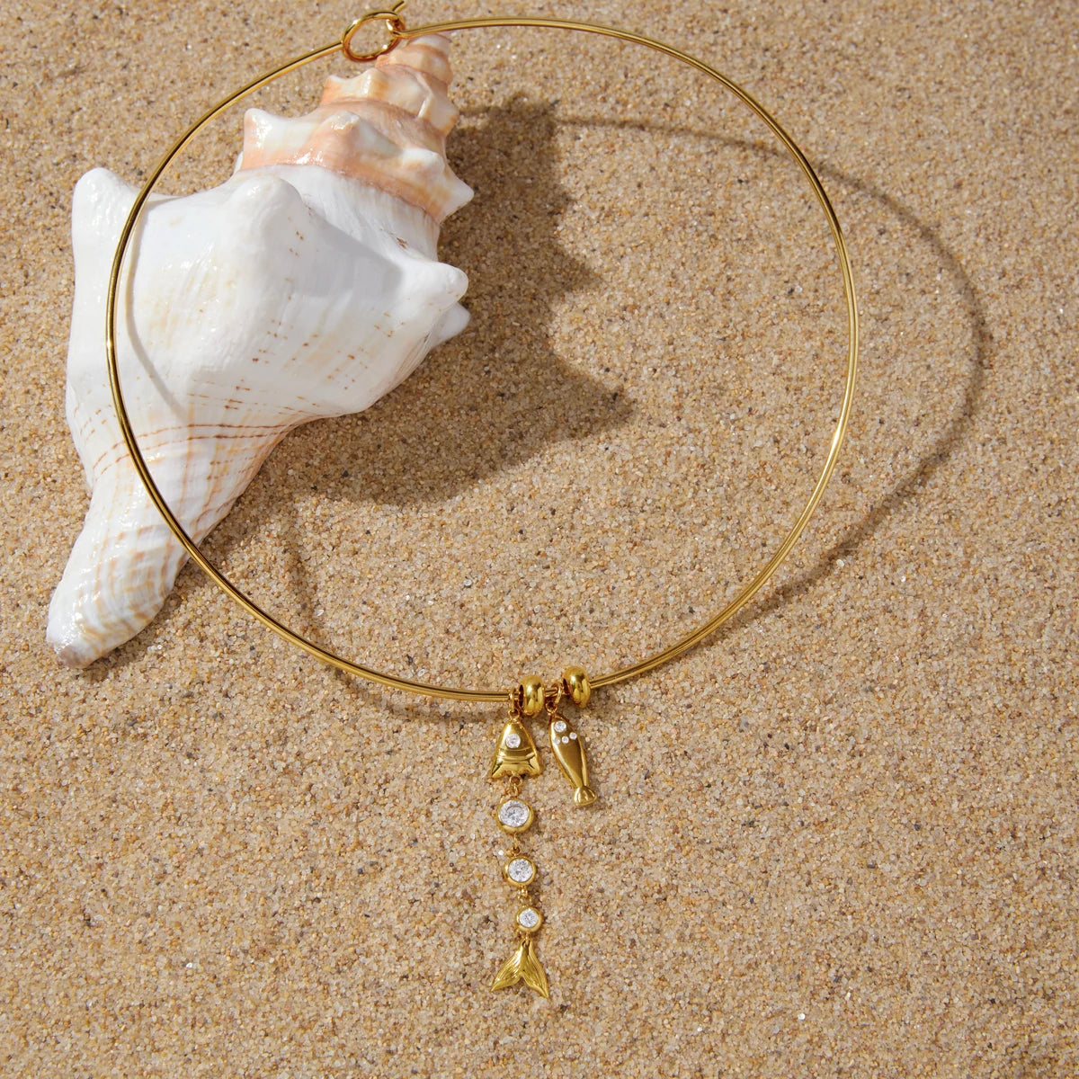 Kika  White Zircon Fish Bone Pendant