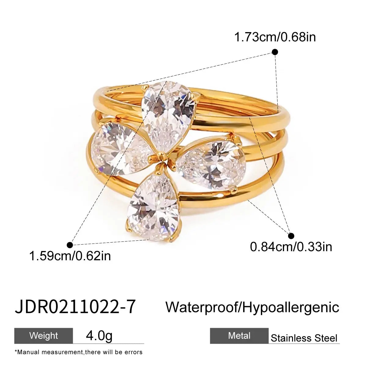 Kika Minimalist Zircon Ribbed Flower Stackable Ring