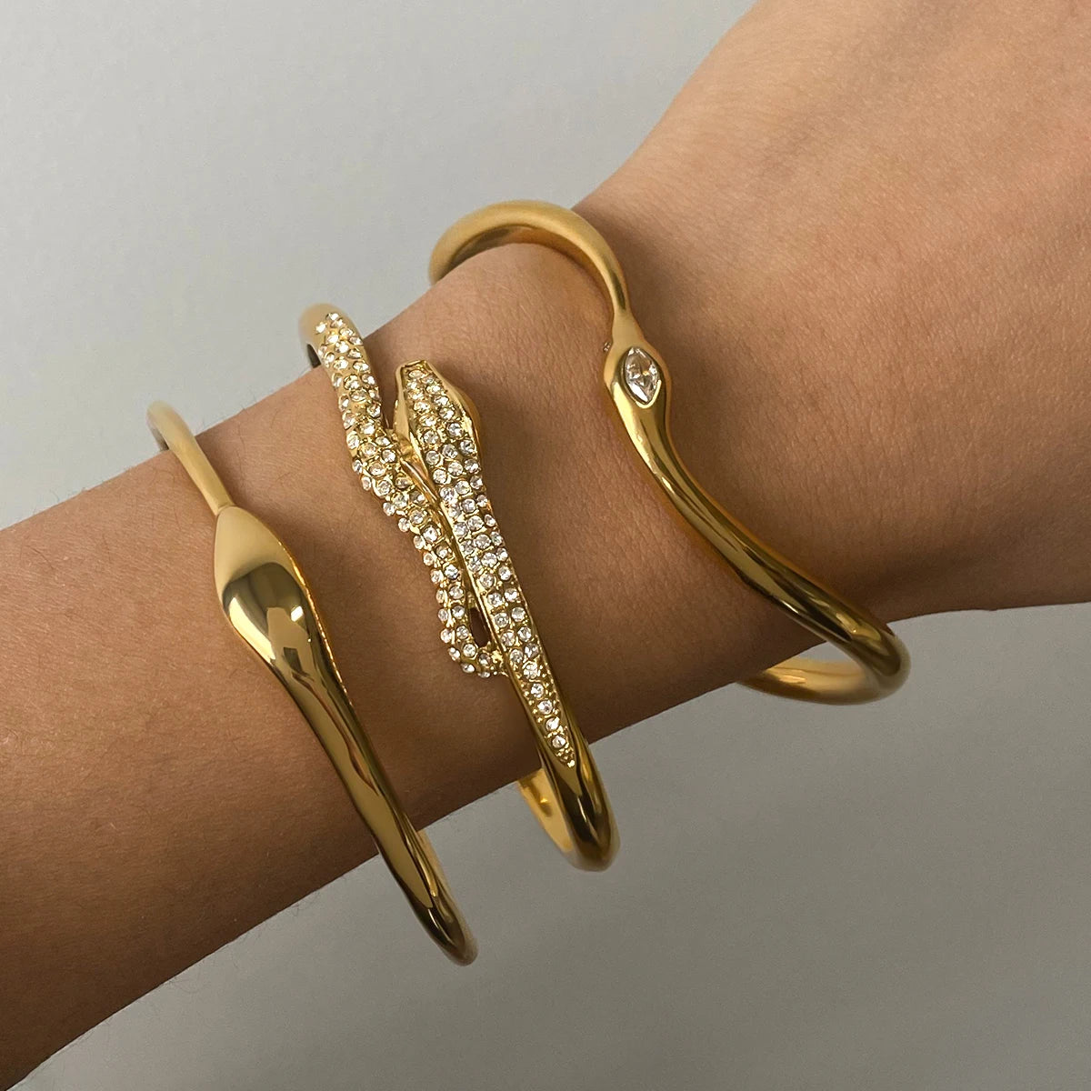 KIKA Minimalist White Zircon Spirit Snake Bracelet 18K Gold Color PVD Plated Stainless Steel 316L Irregular Bracelet