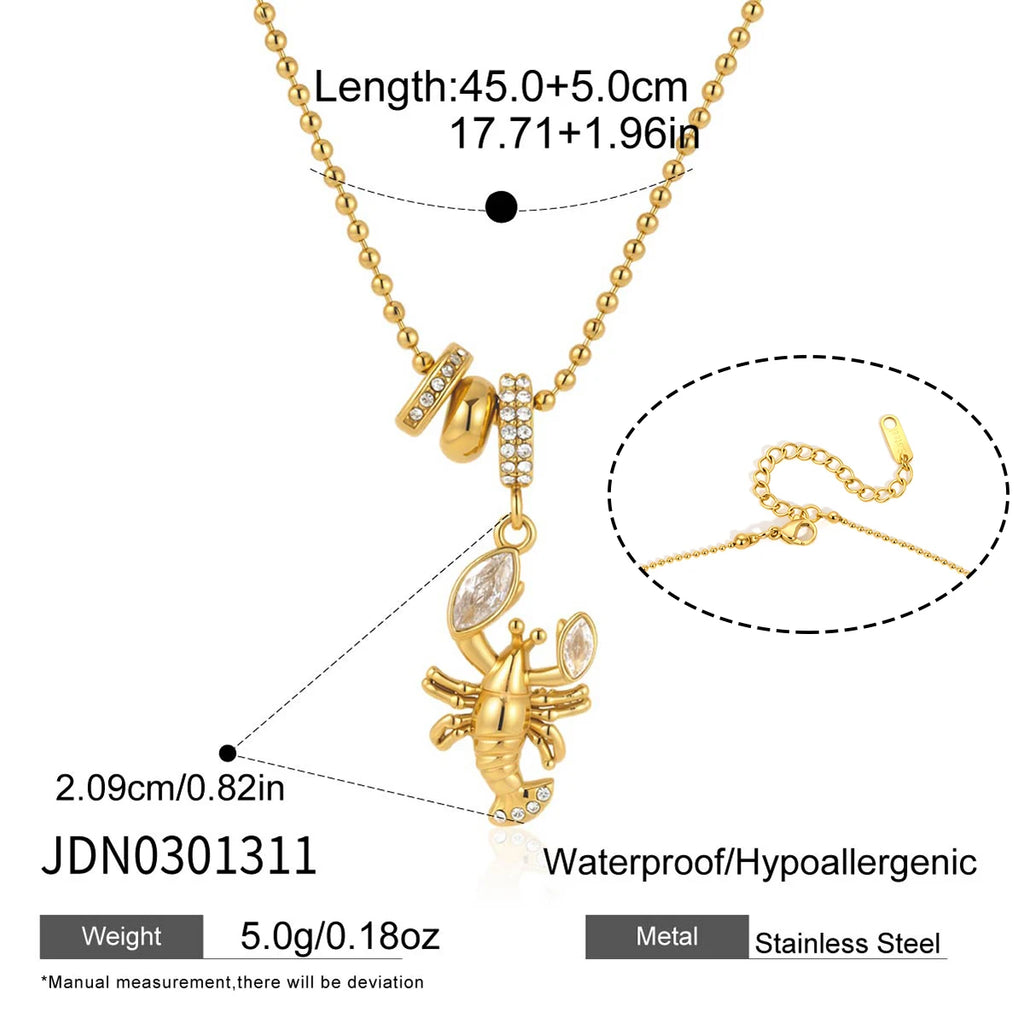 Kika Delicate Lobster Crab White Diamond Ring Bead Chain O-Chain Necklace