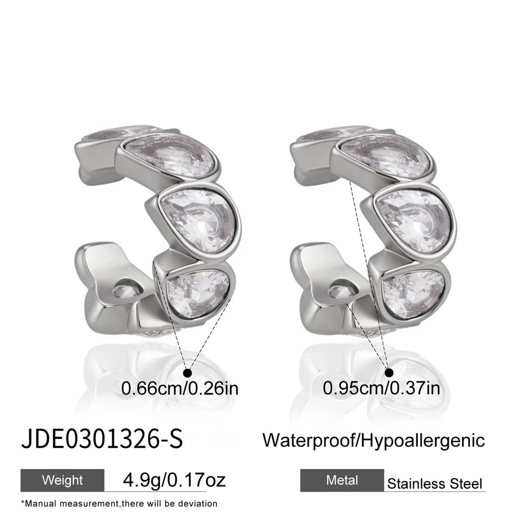 KIKA Water Drop Zircon Non-piercing Ear Clips PVD Plated Stainless Steel 316L