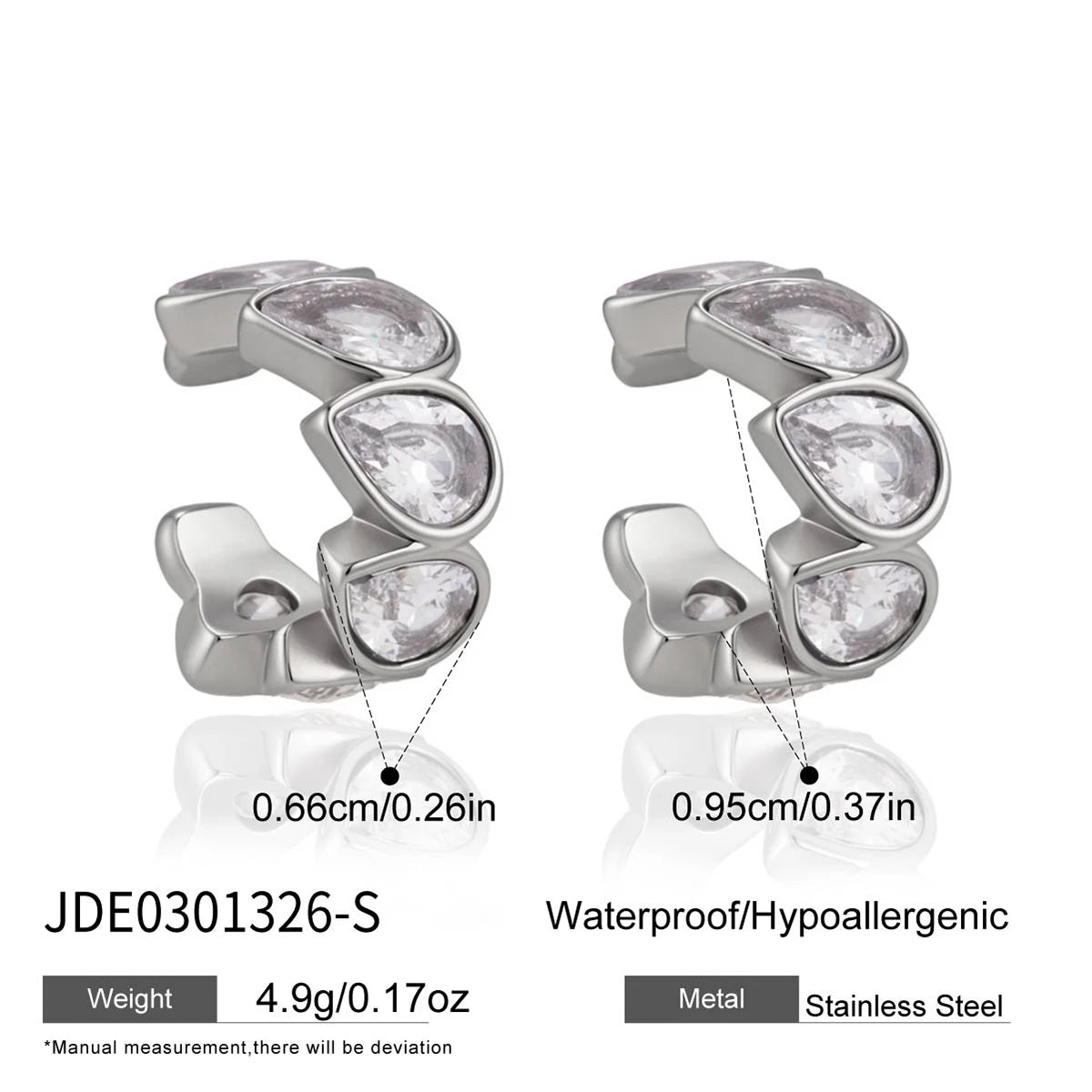KIKA Water Drop Zircon Non-piercing Ear Clips PVD Plated Stainless Steel 316L