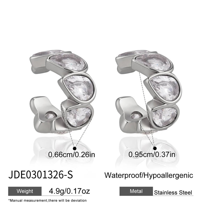 KIKA Water Drop Zircon Non-piercing Ear Clips PVD Plated Stainless Steel 316L