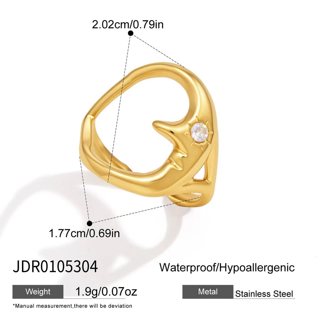 KIKA Classic Moon Shape Hollow Open Rings  PVD Plated Stainless Steel 316L