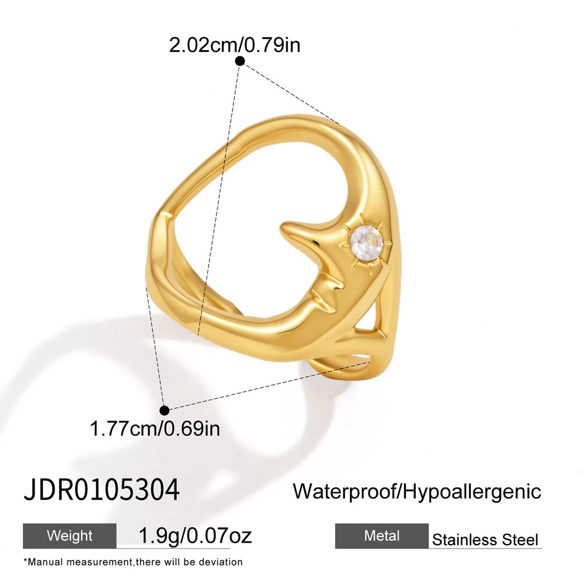 KIKA Classic Moon Shape Hollow Open Rings  PVD Plated Stainless Steel 316L