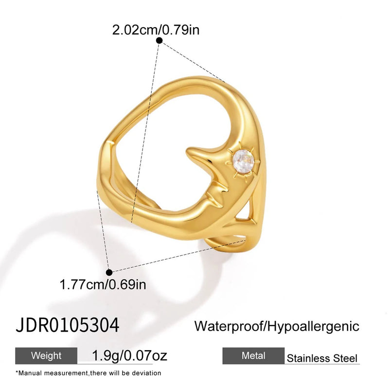KIKA Classic Moon Shape Hollow Open Rings  PVD Plated Stainless Steel 316L
