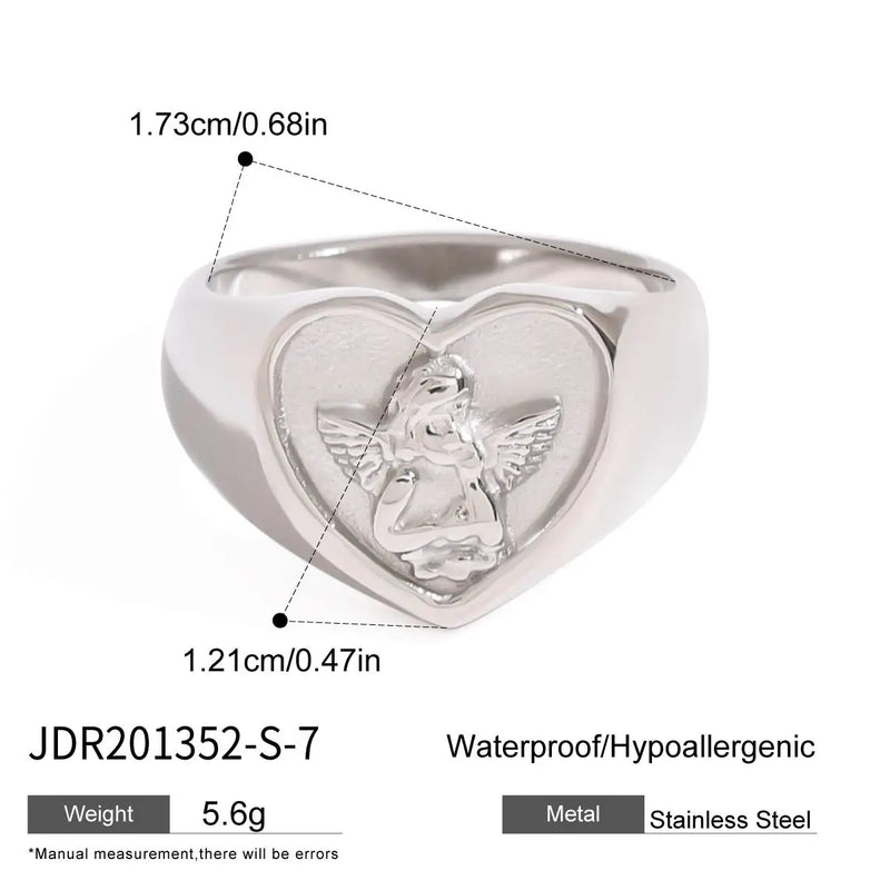 KIKA Minimalist Heart Angel Ring Stainless Steel 316L Waterproof Stackable Love Ring