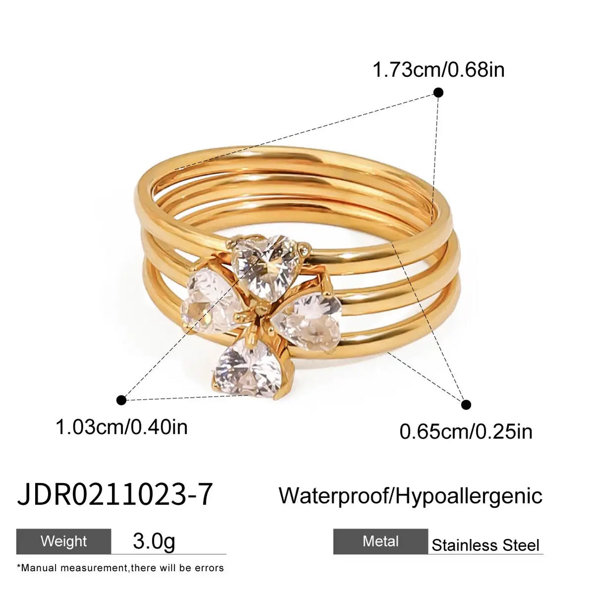 Kika Minimalist Zircon Ribbed Flower Stackable Ring