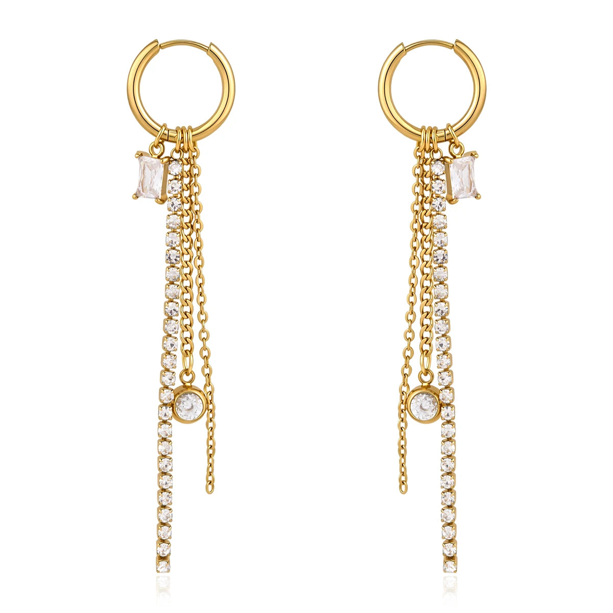Kika Delicate White Rhinestone Chain Square Zircon Tassel Earrings m