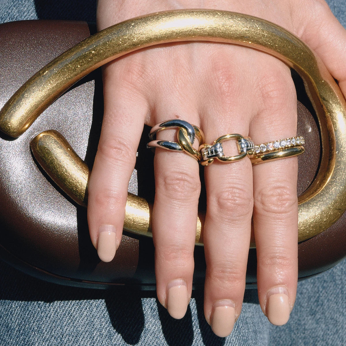 Kika Minimalist Stainless Steel Two tone Wrapped Ring 18k PVD Waterproof Irregular Stackable Ring Women's Jewelry