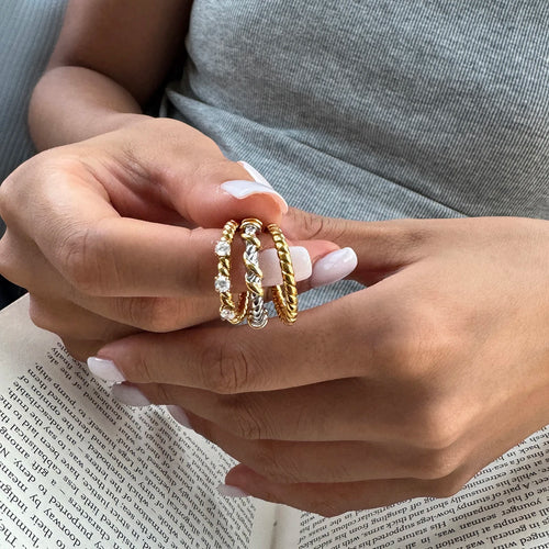 KIKA Classic Mixed Color Twisted Open Rings For Women Minimalist 18K Gold Plated Stainless Steel 316L