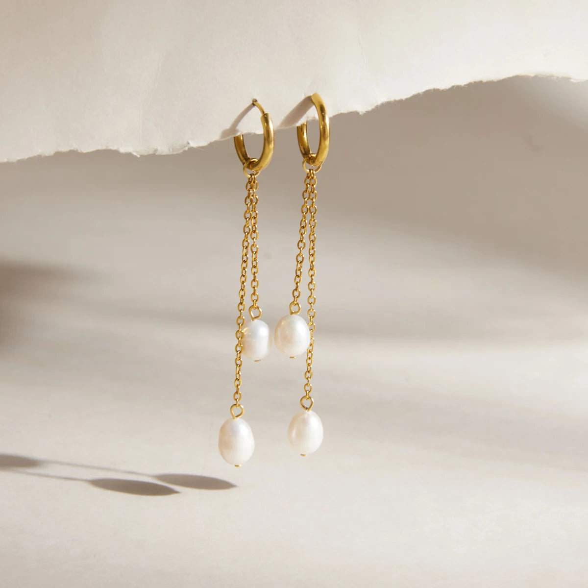 KIKA Elegant Freshwater Pearl Drop Earrings  PVD Plated Stainless Steel 316L