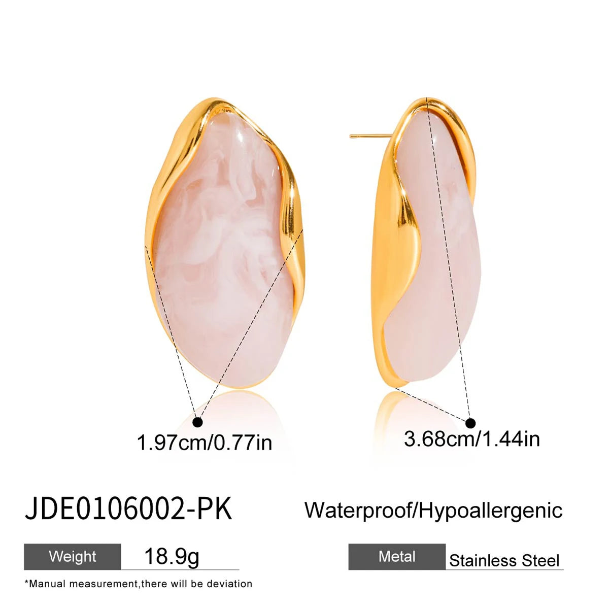 Kika Retro 18K Gold Color Plated Stainless Steel Irregular Resin Ear Studs
