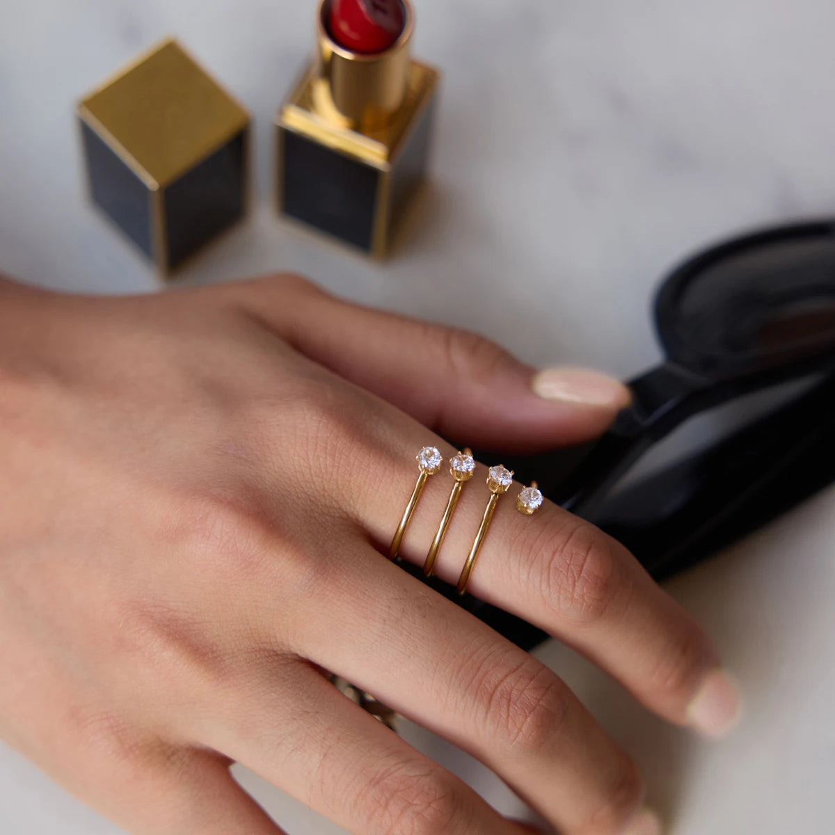 Kika Delicate Zircon Multilayer Open Rings