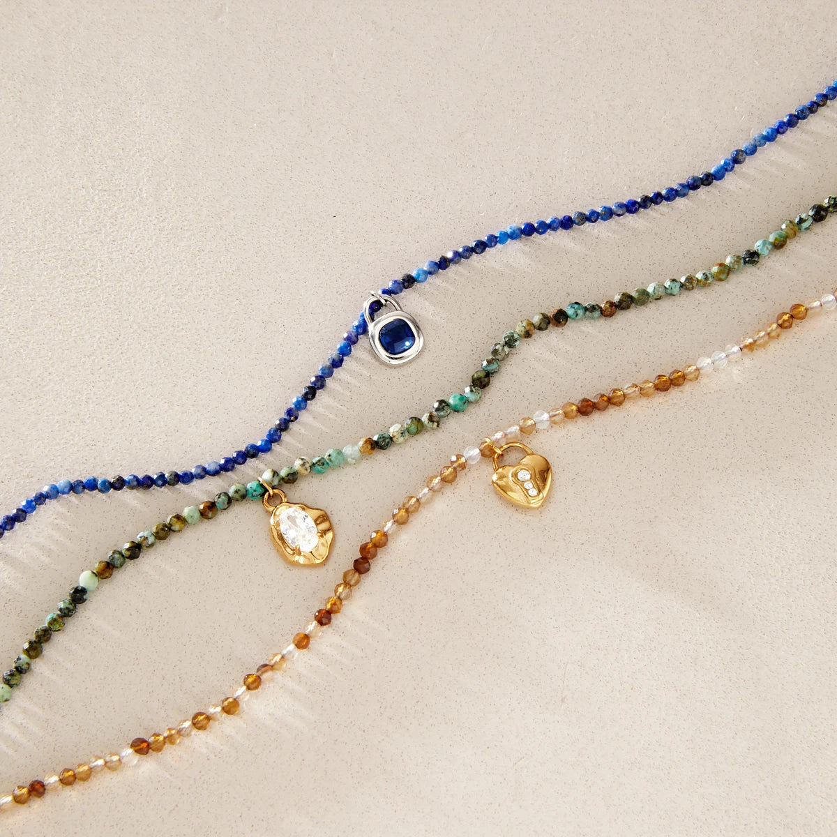 KIKA Vintage Geometric Pendant Natural Stone Beaded Necklace For Women Minimalist 18K Gold PVD Plated Stainless Steel Necklace